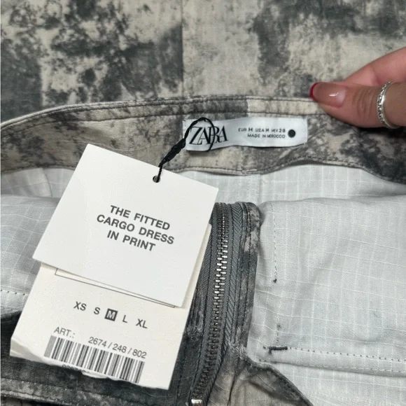 NWT Zara Cargo Dress Printed Strapless Zip Front Size M - Picture 5 of 7